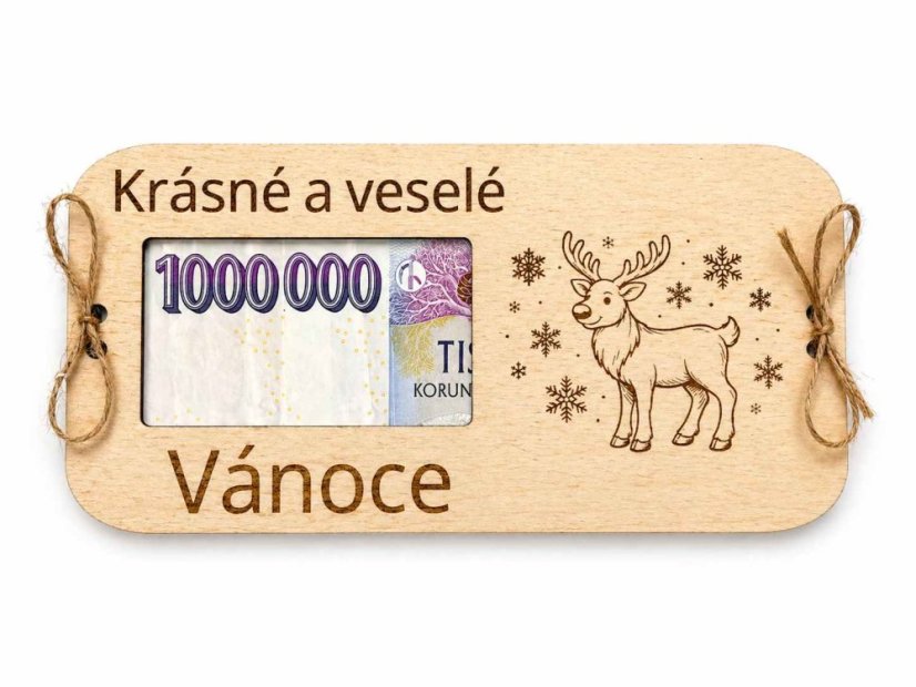Dřevěná obálka na peníze – Krásné a veselé Vánoce - Gravirován na zadní stranu: S gravírováním na zadní straně
