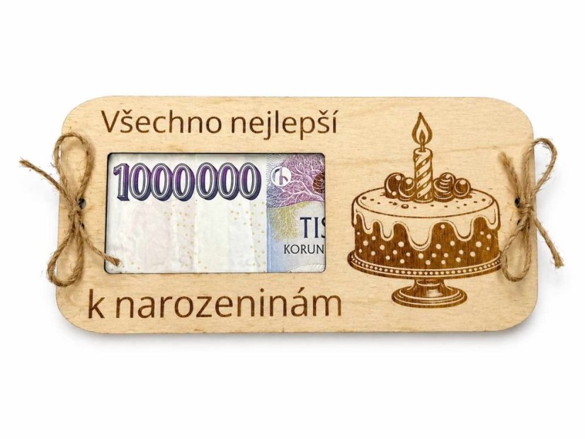 Dřevěná obálka na peníze – Všechno nejlepší k narozeninám - Gravirován na zadní stranu: S gravírováním na zadní straně