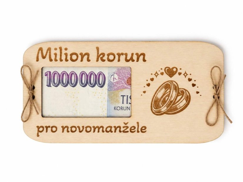 Dřevěná obálka na peníze – Milion korun pro novomanžele