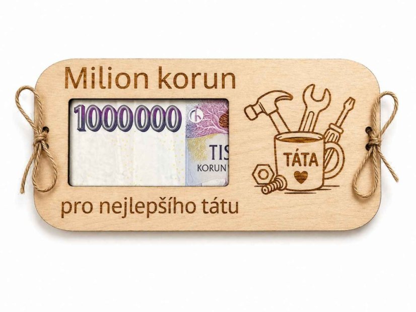Dřevěná obálka na peníze – Milion korun pro nejlepšího tátu - Gravirován na zadní stranu: S gravírováním na zadní straně