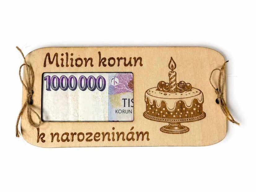Dřevěná obálka na peníze – Milion korun k narozeninám - Gravirován na zadní stranu: Bez gravírování