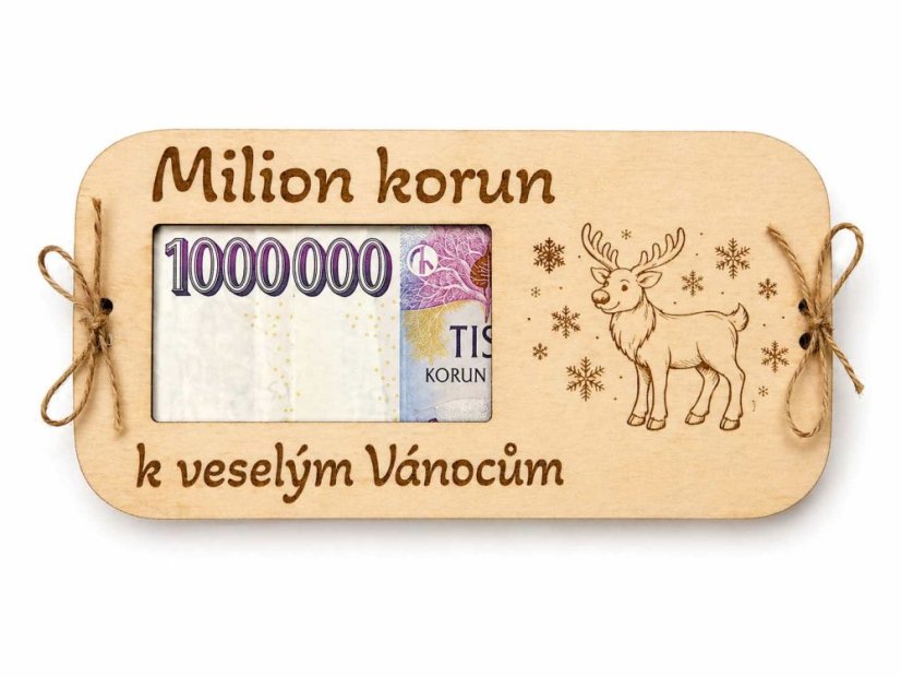Dřevěná obálka na peníze – Milion korun k veselým Vánocům - Gravirován na zadní stranu: Bez gravírování