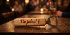 Dřevěný otvírák na pivo s gravírováním – Na jedno!
