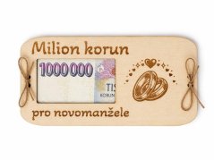 Dřevěná obálka na peníze – Milion korun pro novomanžele